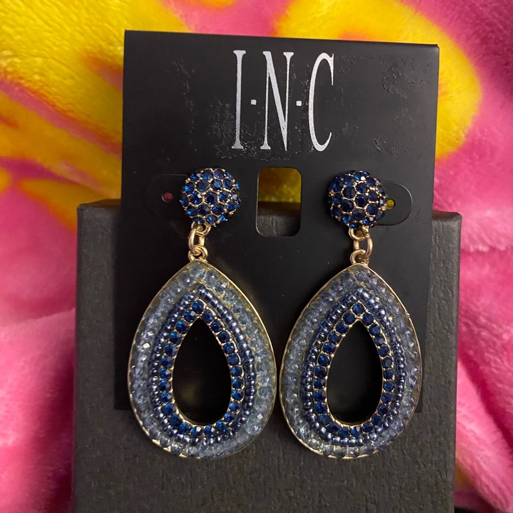 INC International Concepts Blue and Gold Dangle Earrings